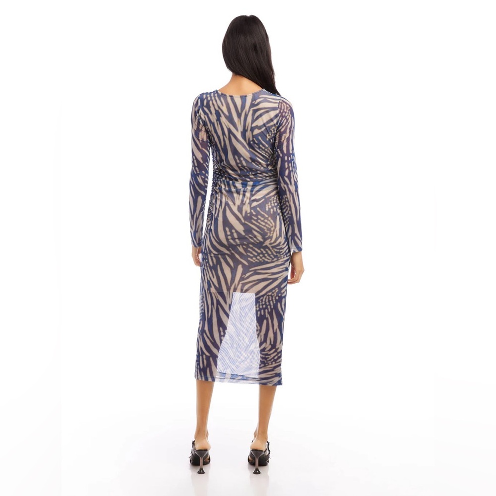 Fifteen Twenty side shirred midi mesh dress tropical print XS - Picture 6 of 7